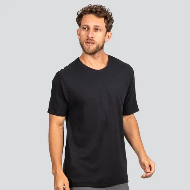 Camiseta Masculina Manga Curta Canelada em Suedine .P1690 Preto