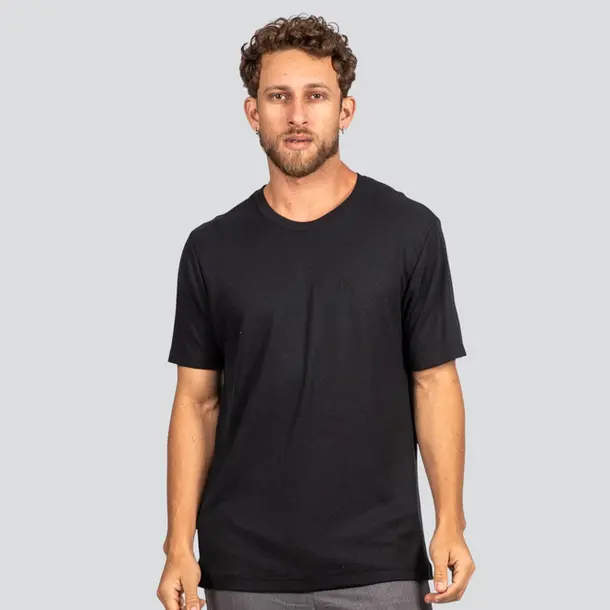 Camiseta Masculina Manga Curta Canelada em Suedine .P1690 Preto