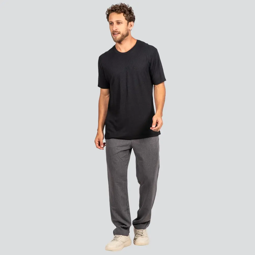 Camiseta Masculina Manga Curta Canelada em Suedine .P1690