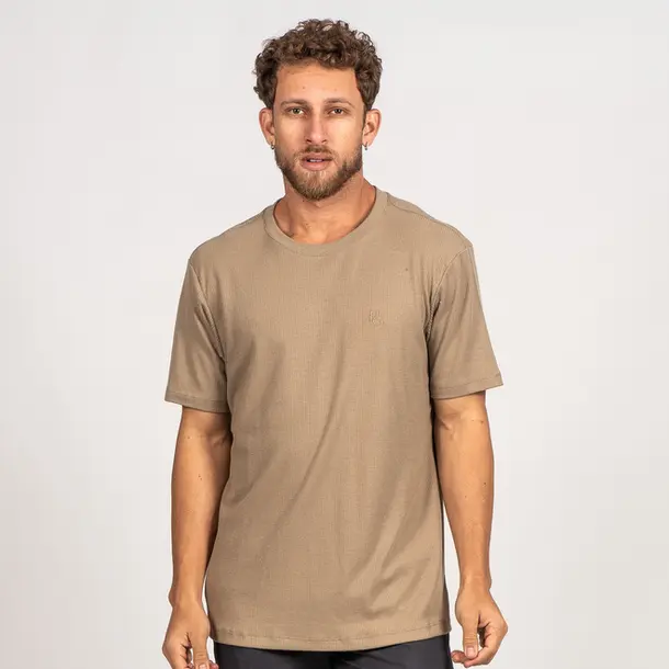 Camiseta Masculina Manga Curta Canelada em Suedine .P1690 Cinza Chinchila