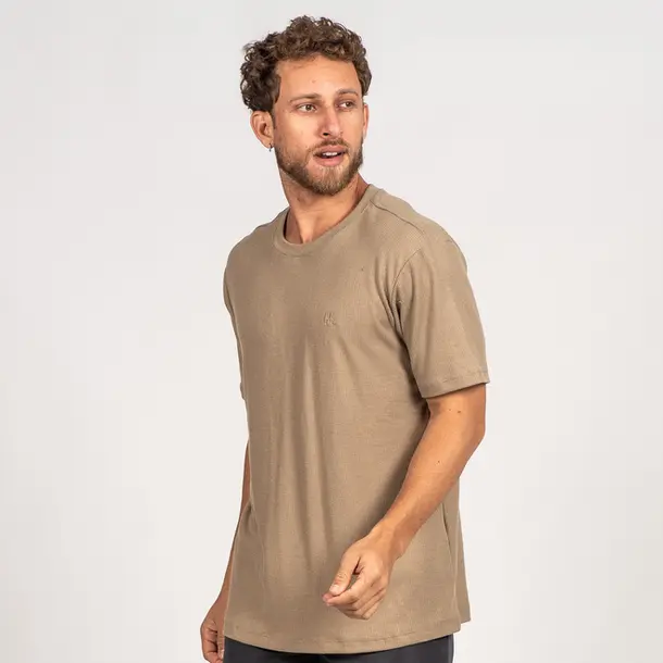 Camiseta Masculina Manga Curta Canelada em Suedine .P1690 Cinza Chinchila