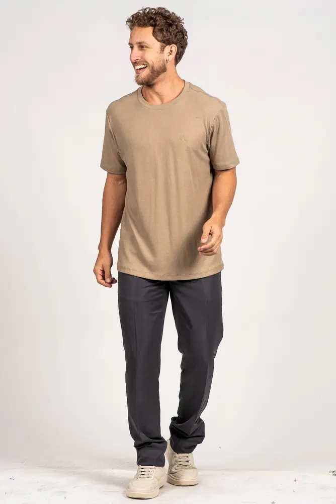 Camiseta Masculina Manga Curta Canelada em Suedine .P1690