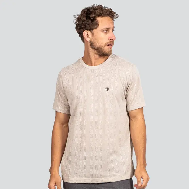 Camiseta Masculina Manga Curta em Malha Tri Milano com Logo Metalizado .P1807 Cinza Argento