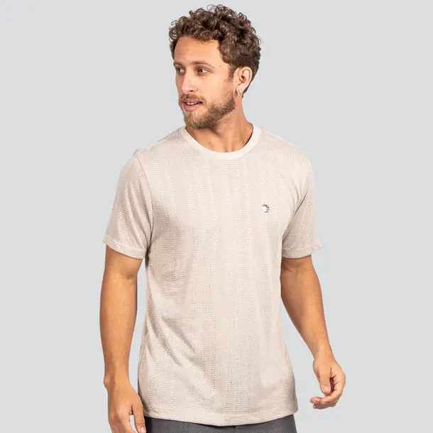 Camiseta Masculina Manga Curta em Malha Tri Milano com Logo Metalizado .P1807 Cinza Argento