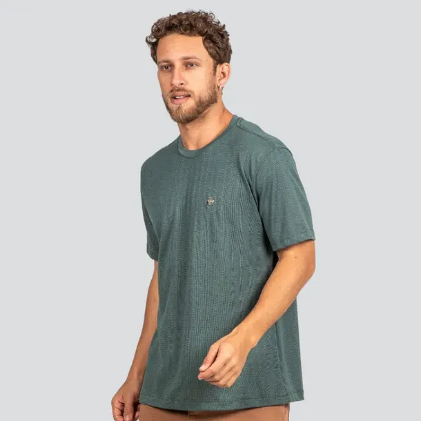 Camiseta Masculina Manga Curta em Malha Tri Milano com Logo Metalizado .P1807 Verde Burnete