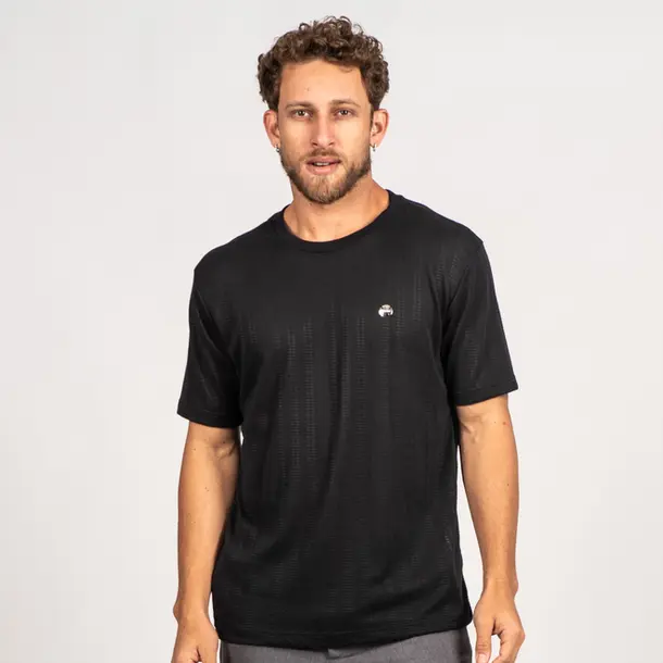 Camiseta Masculina Manga Curta em Malha Tri Milano com Logo Metalizado .P1807 Preto