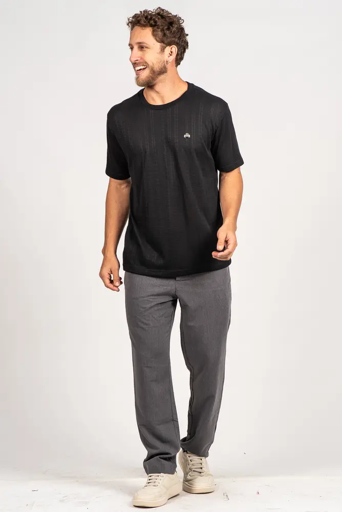 Camiseta Masculina Manga Curta em Malha Tri Milano com Logo Metalizado .P1807
