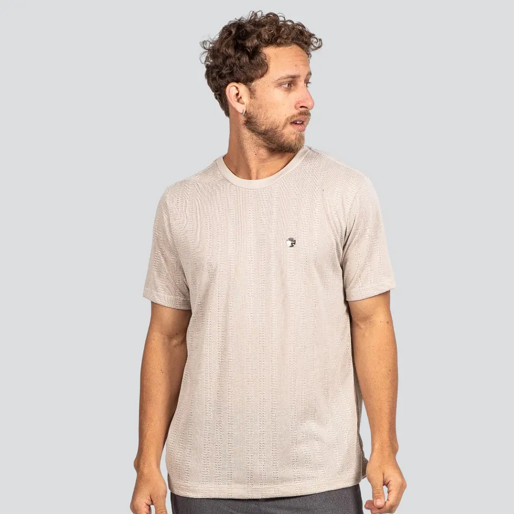 Camiseta Masculina Manga Curta em Malha Tri Milano com Logo Metalizado .P1807