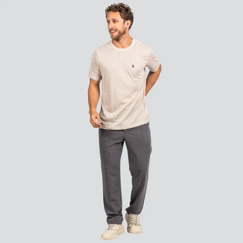 Camiseta Masculina Manga Curta em Malha Tri Milano com Logo Metalizado .P1807