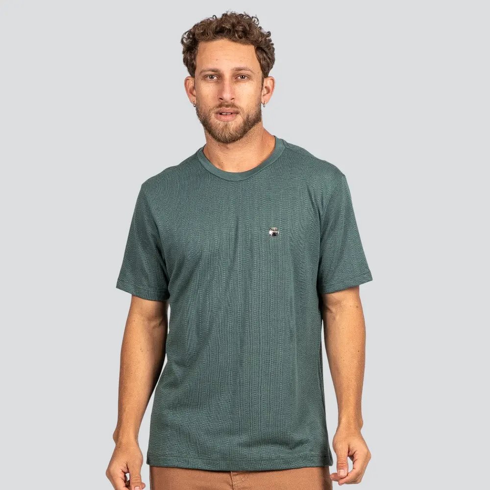 Camiseta Masculina Manga Curta em Malha Tri Milano com Logo Metalizado .P1807