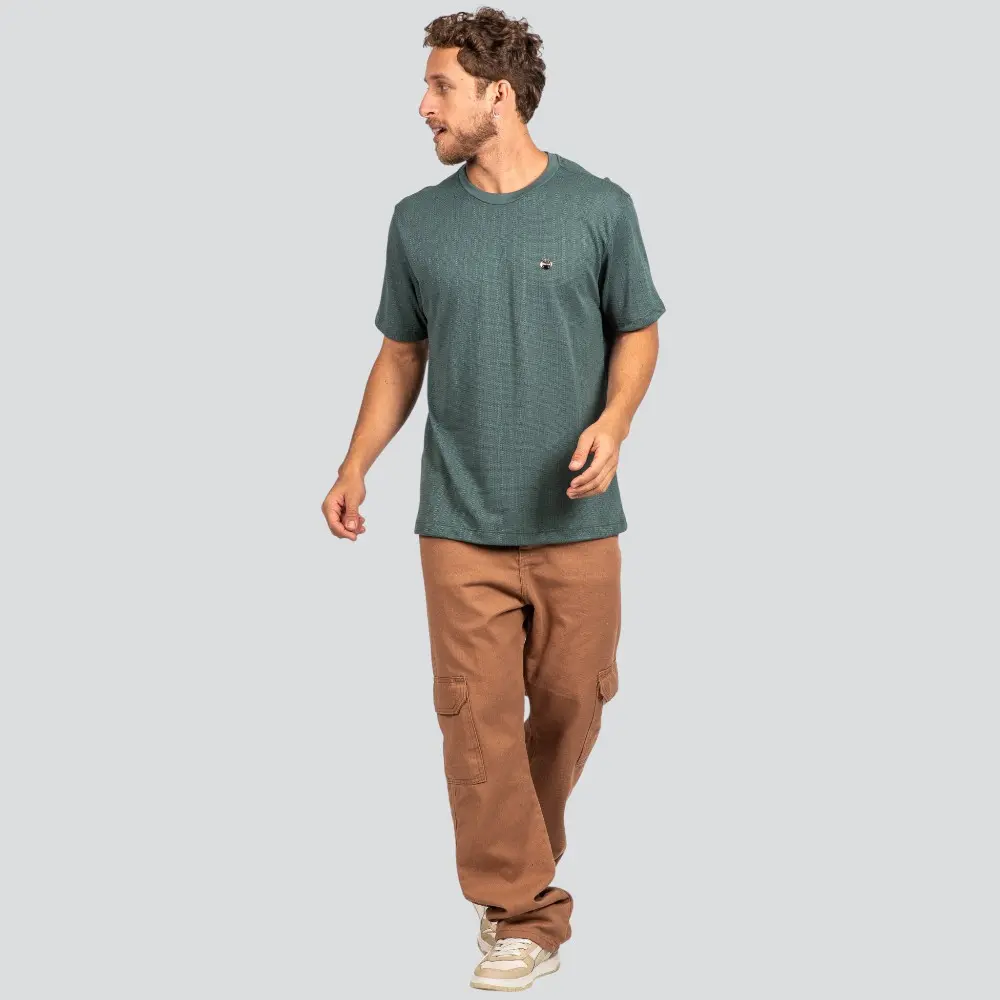 Camiseta Masculina Manga Curta em Malha Tri Milano com Logo Metalizado .P1807