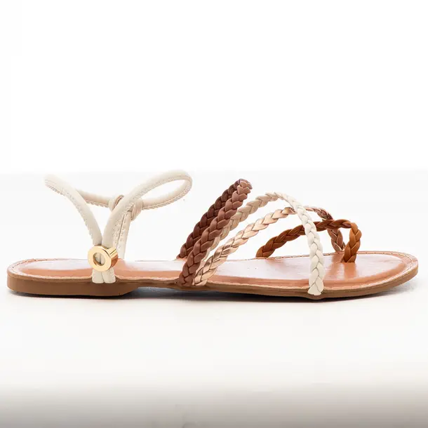 Sandália Rasteira Feminina Squizz .1458RRN8 Off White/Caramelo/Cobre