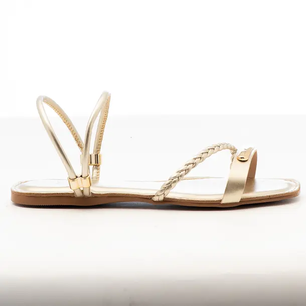Sandália Rasteira Feminina com Tiras Trançadas .1665RQ8 Ouro Light