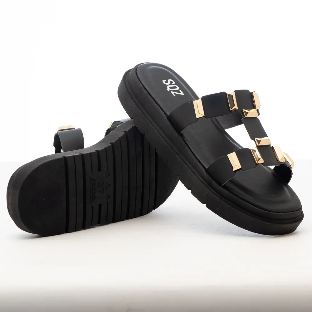 Tamanco Flat Feminino Casual com Detalhe Metal .1651THP5
