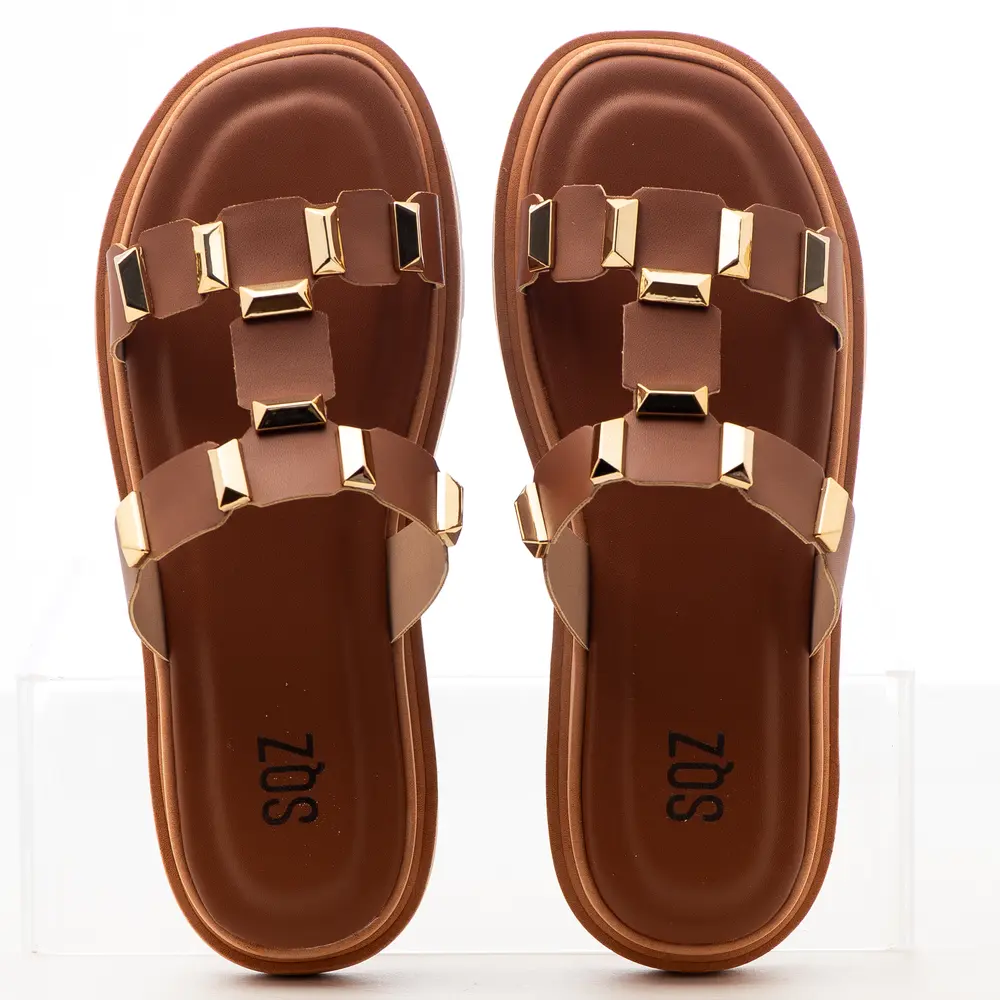 Tamanco Flat Feminino Casual com Detalhe Metal .1651THP5