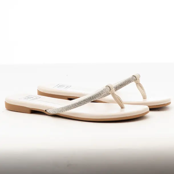 Tamanco Rasteiro Feminino com Strass .5557103 Cristal Branco/Branco Off