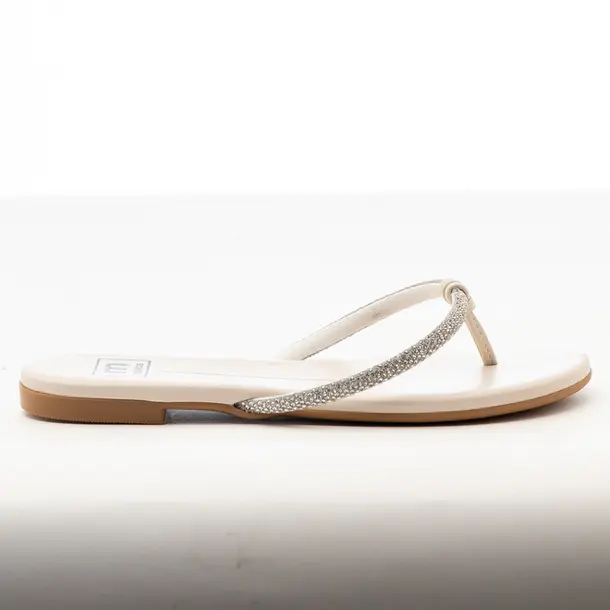 Tamanco Rasteiro Feminino com Strass .5557103 Cristal Branco/Branco Off