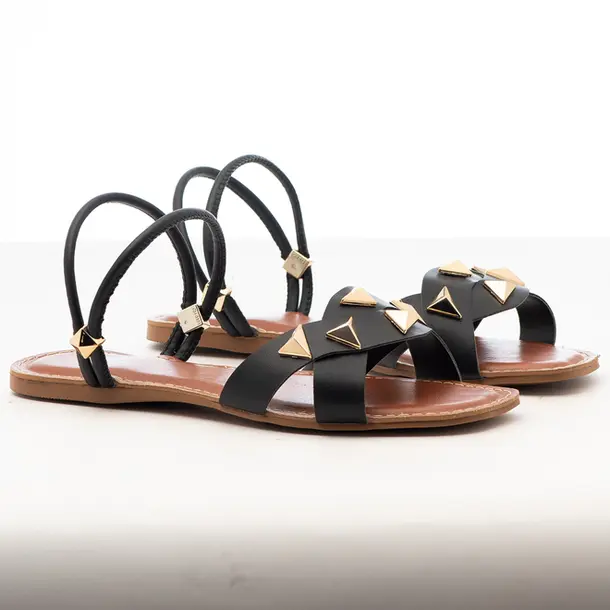 Sandália Rasteira Feminina Squizz .1582RQ1 Preto/Ouro Ligth