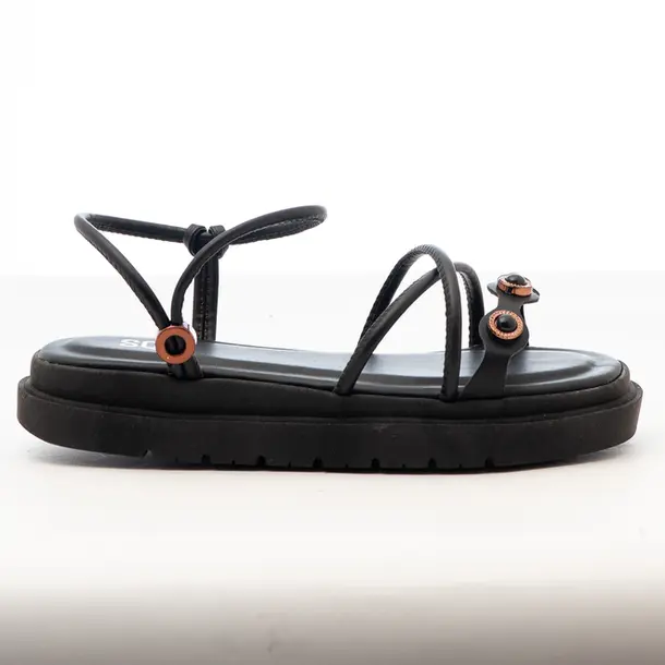 Sandália Flat Feminina com Tiras Finas .1669THP5 Preto/Brown