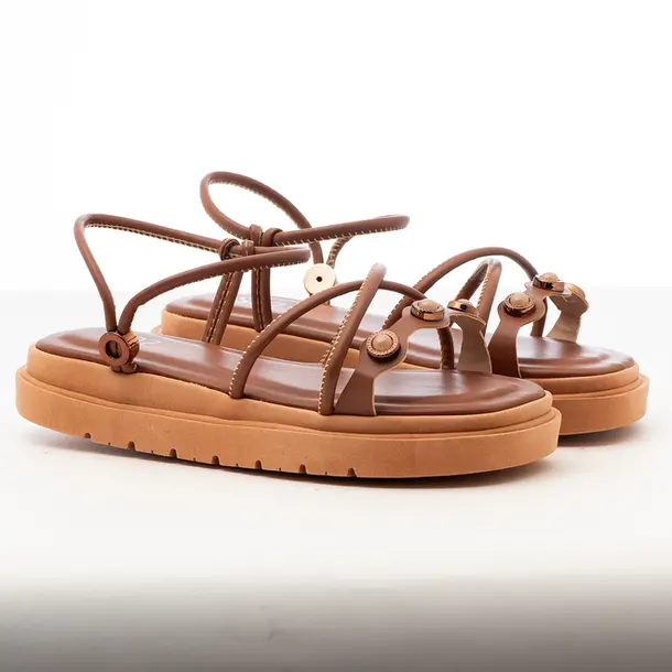 Sandália Flat Feminina com Tiras Finas .1669THP5 Caramelo/Brown