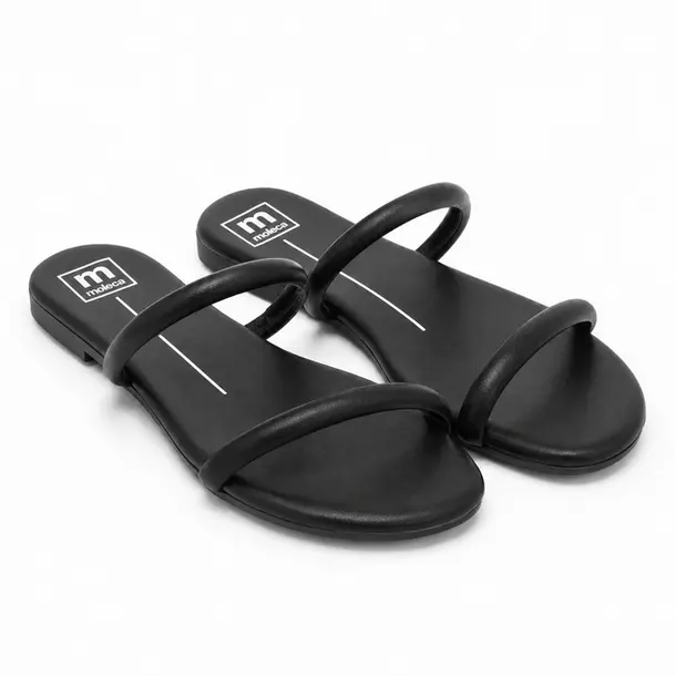 Tamanco Rasteira Feminino Tiras Minimalistas .5557100.28542 Napa Preto