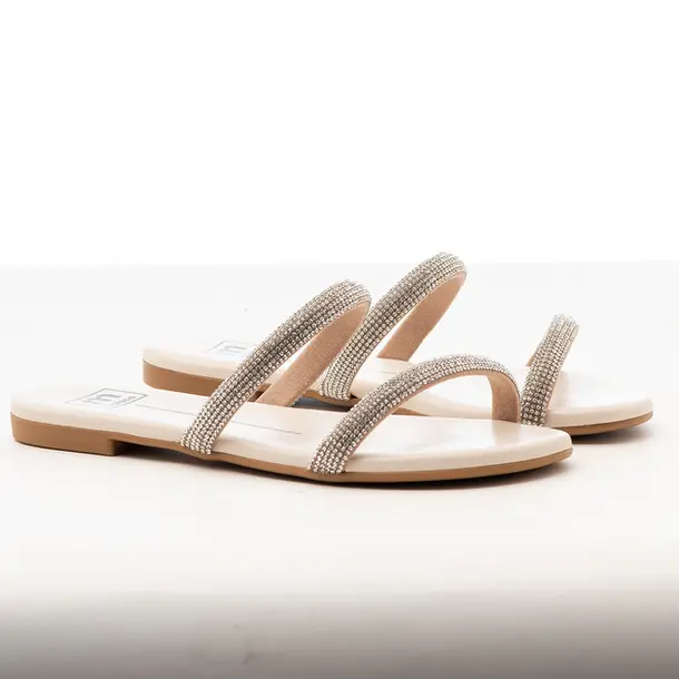 Tamanco Rasteiro Feminino Strass .5557100 Cristal Branco Off