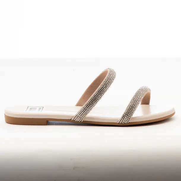 Tamanco Rasteiro Feminino Strass .5557100 Cristal Branco Off