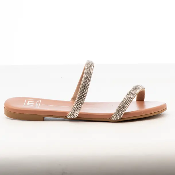 Tamanco Rasteiro Feminino Strass .5557100 Cristal Nude
