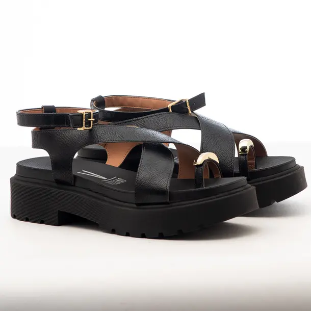 Sandália Flat Feminina Plataforma com Fivela .6499122 Napa Preto