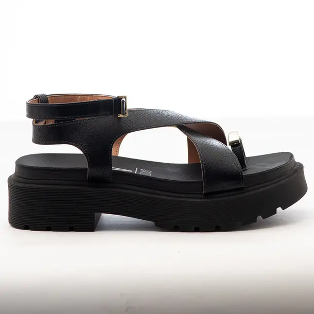 Sandália Flat Feminina Plataforma com Fivela .6499122 Napa Preto