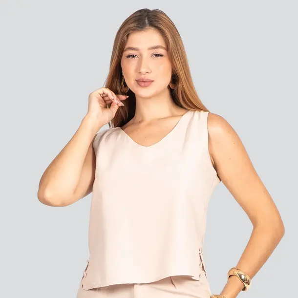 Regata Feminina em Linho com Alça Larga .CJ020R Natural