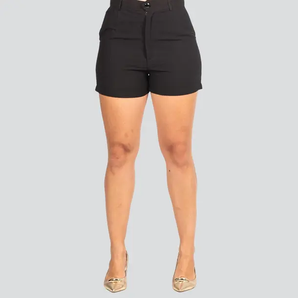 Shorts Feminino com Pregas em Marrant .SH002 Preto