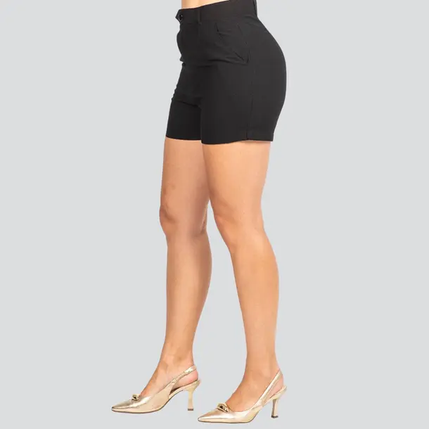 Shorts Feminino com Pregas em Marrant .SH002 Preto