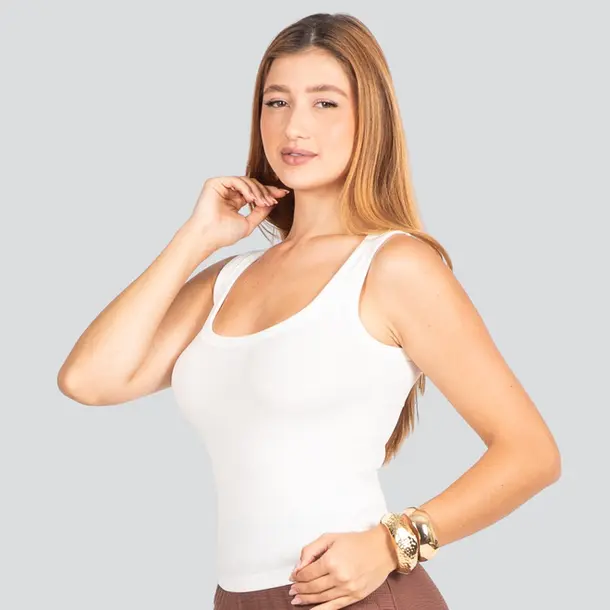 Regata Feminina Canelada em Poliamida .9009193 Branco
