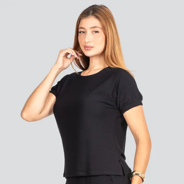 Blusa Feminina Manga Curta Crepe Elise .8092 Preto