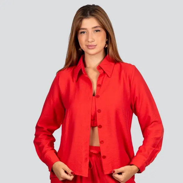 Camisa Feminina Manga Longa Crepe .3081CM Vermelho