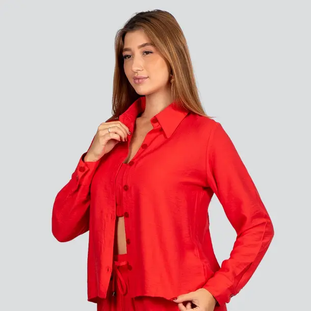 Camisa Feminina Manga Longa Crepe .3081CM Vermelho