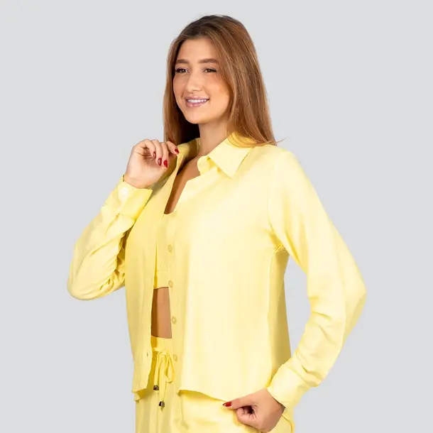 Camisa Feminina Manga Longa Crepe .3081CM Amarelo