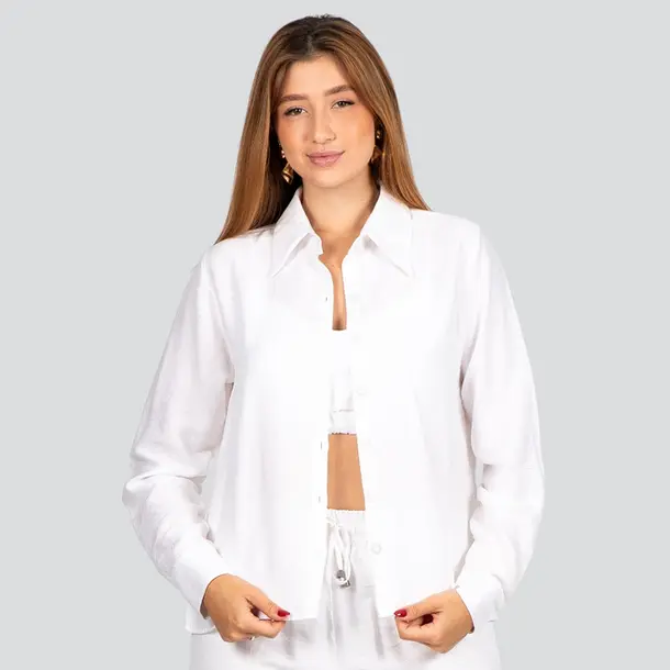 Camisa Feminina Manga Longa Crepe .3081CM Branco
