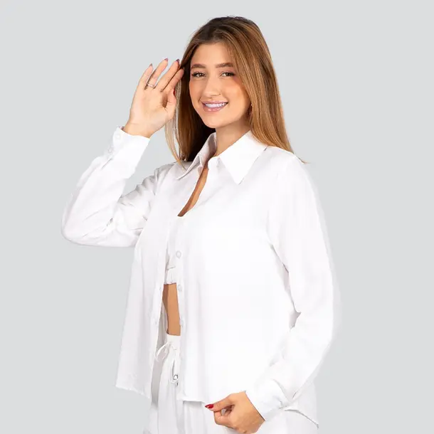 Camisa Feminina Manga Longa Crepe .3081CM Branco