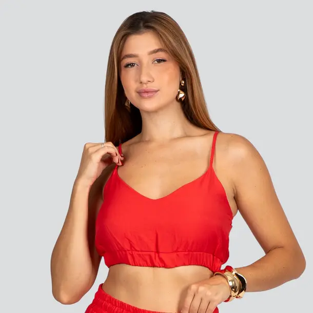 Cropped Feminino Alça Fina Crepe .3081CP Vermelho