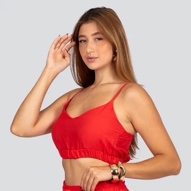 Cropped Feminino Alça Fina Crepe .3081CP Vermelho