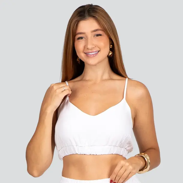 Cropped Feminino Alça Fina Crepe .3081CP Branco