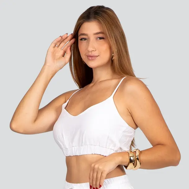 Cropped Feminino Alça Fina Crepe .3081CP Branco