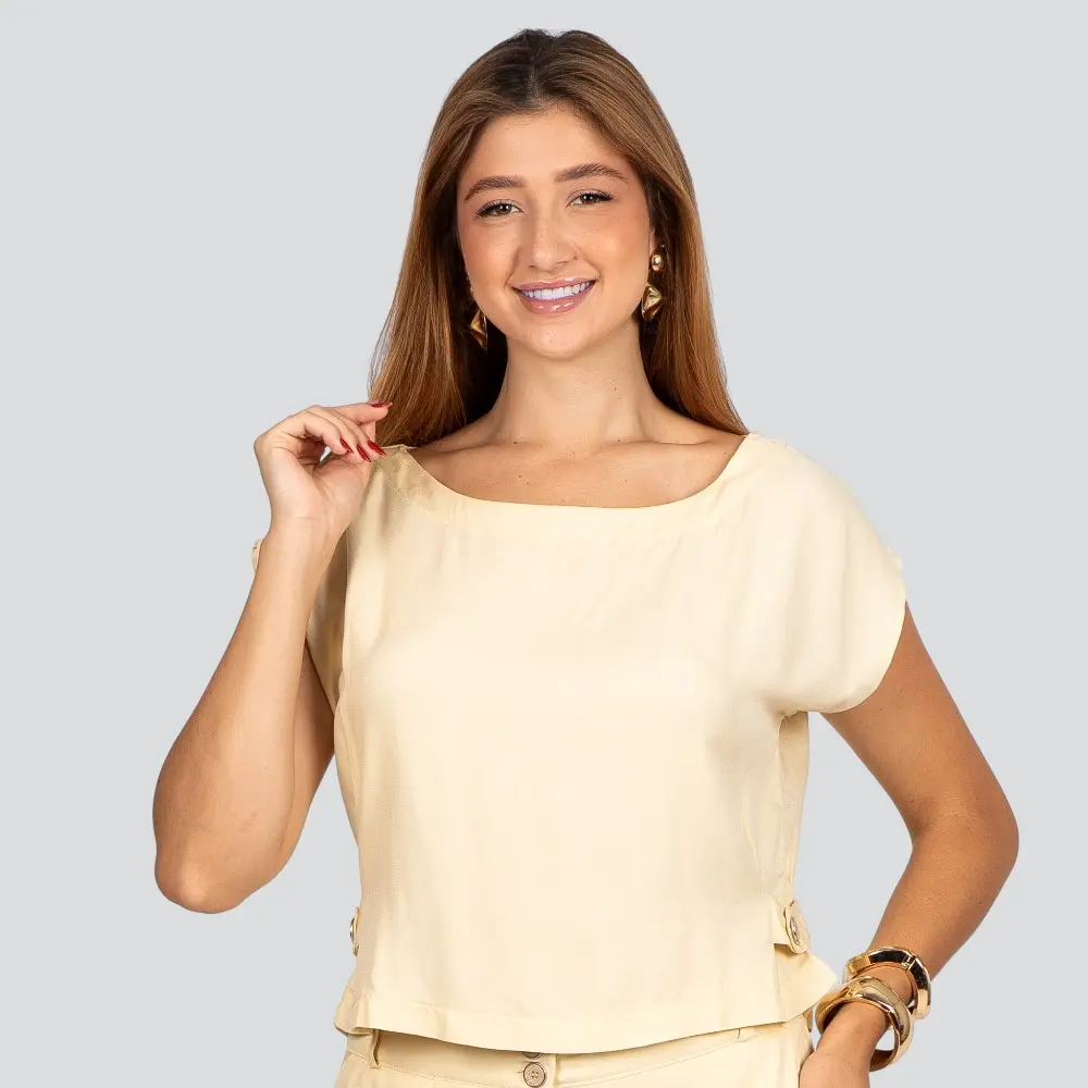 Blusa Feminina Manga Curta Crepe .3085B