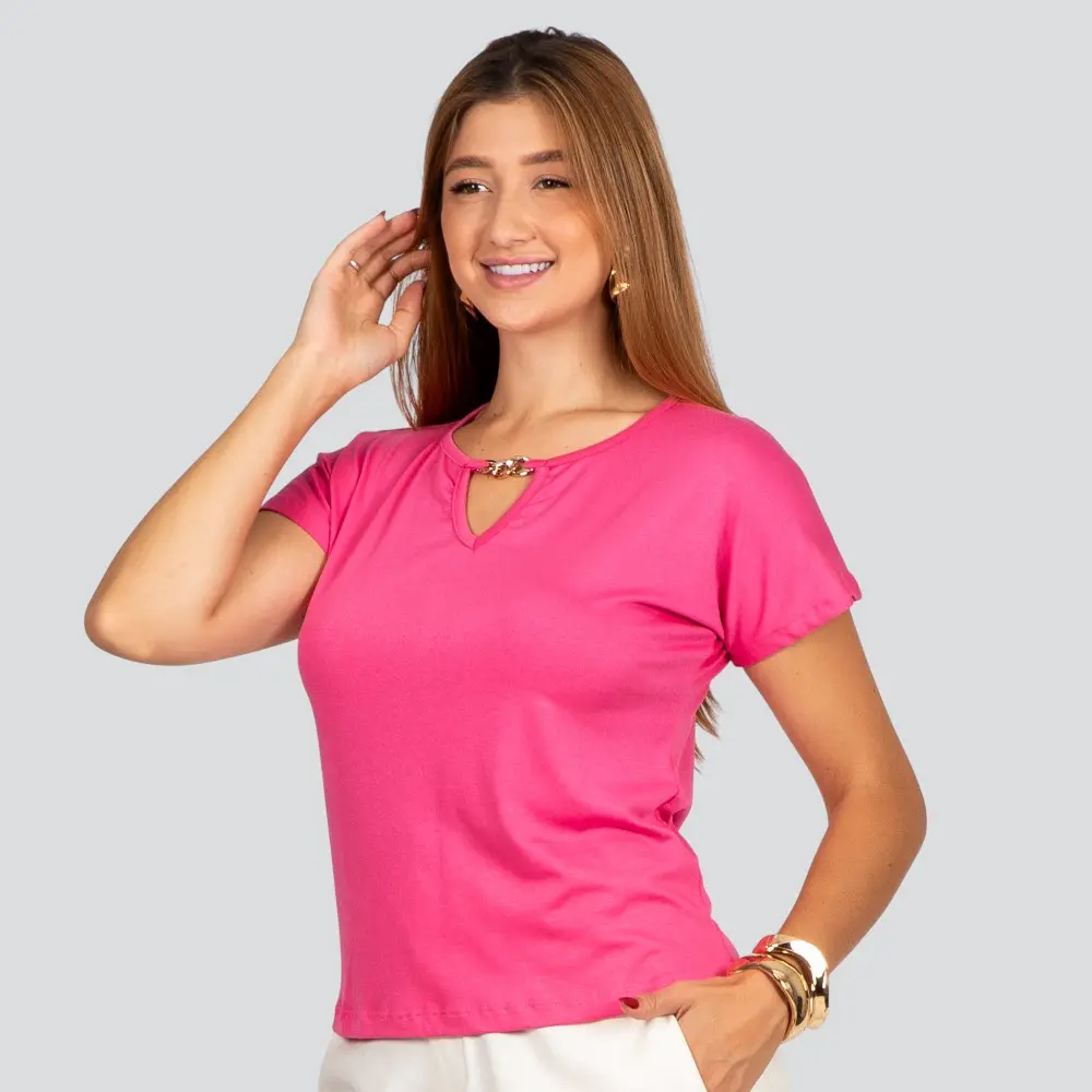 Blusa Feminina Manga Curta com Detalhe no Decote Levit .47659