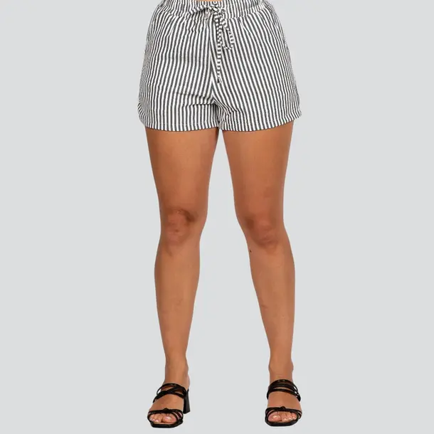 Shorts Feminino com Elástico no Cós e Cordão Listrado .52222 Preto