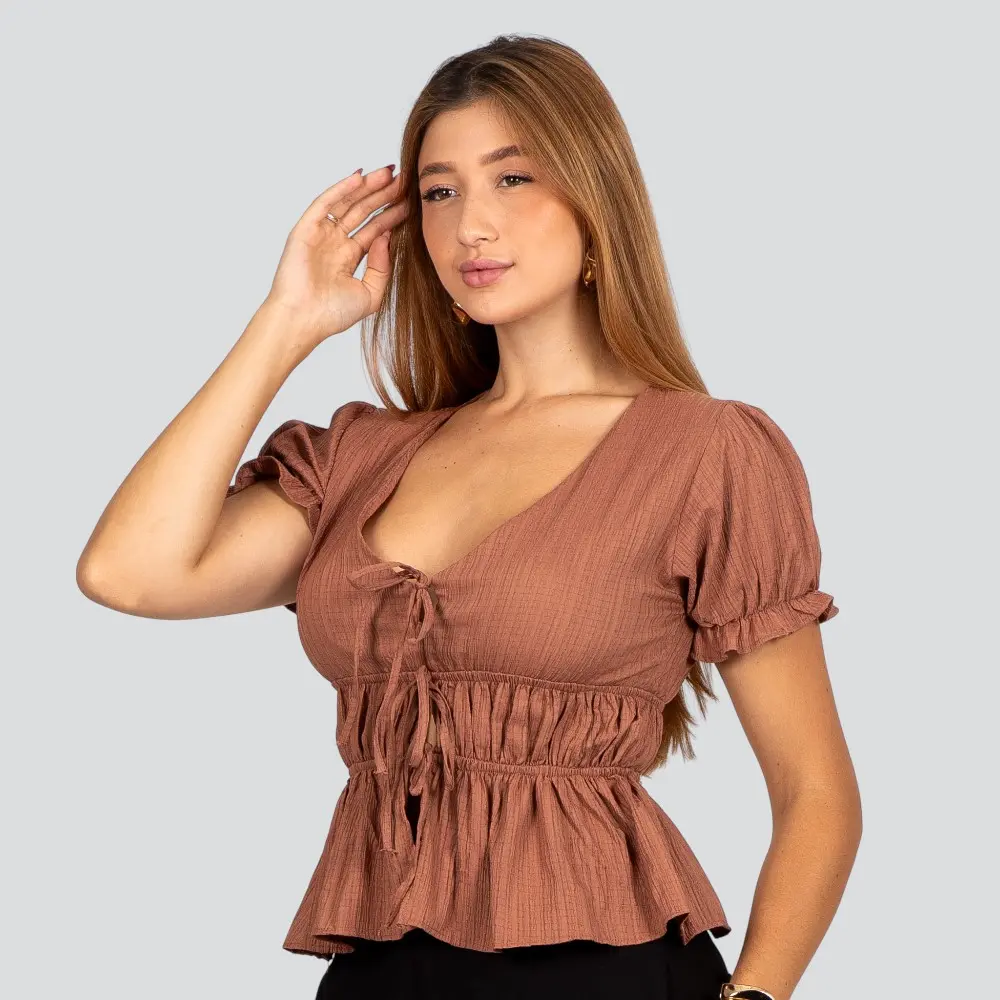 Blusa Feminina Manga Curta com Amarração e Elástico .52143