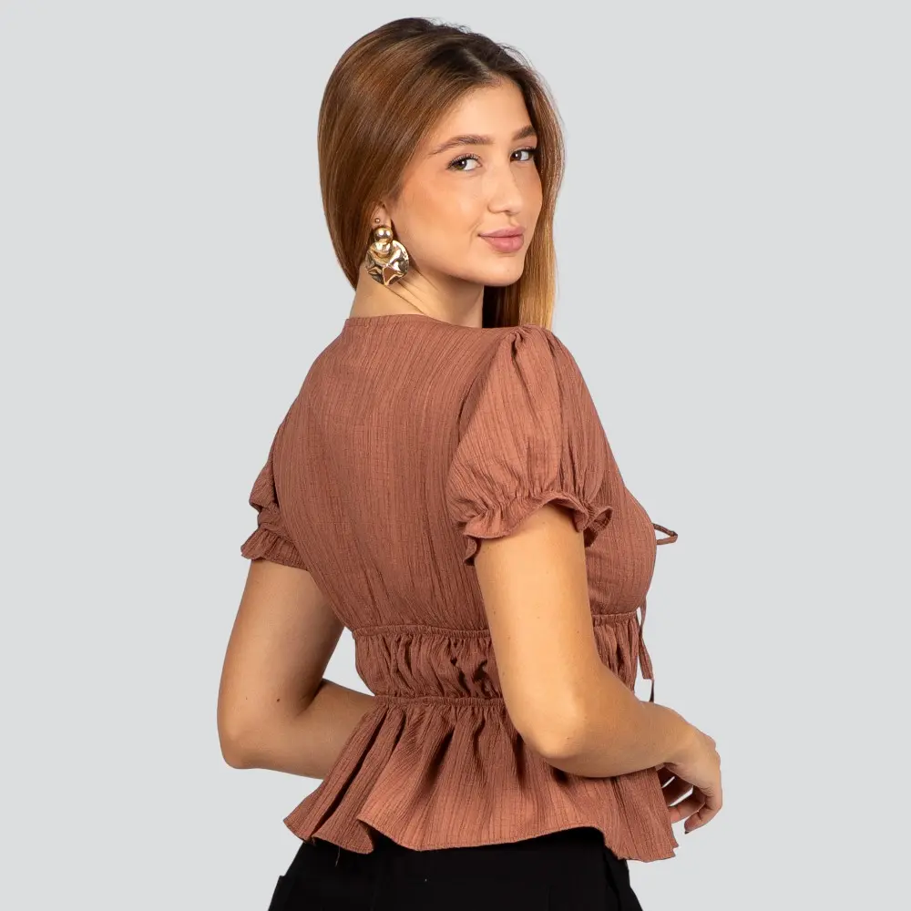 Blusa Feminina Manga Curta com Amarração e Elástico .52143