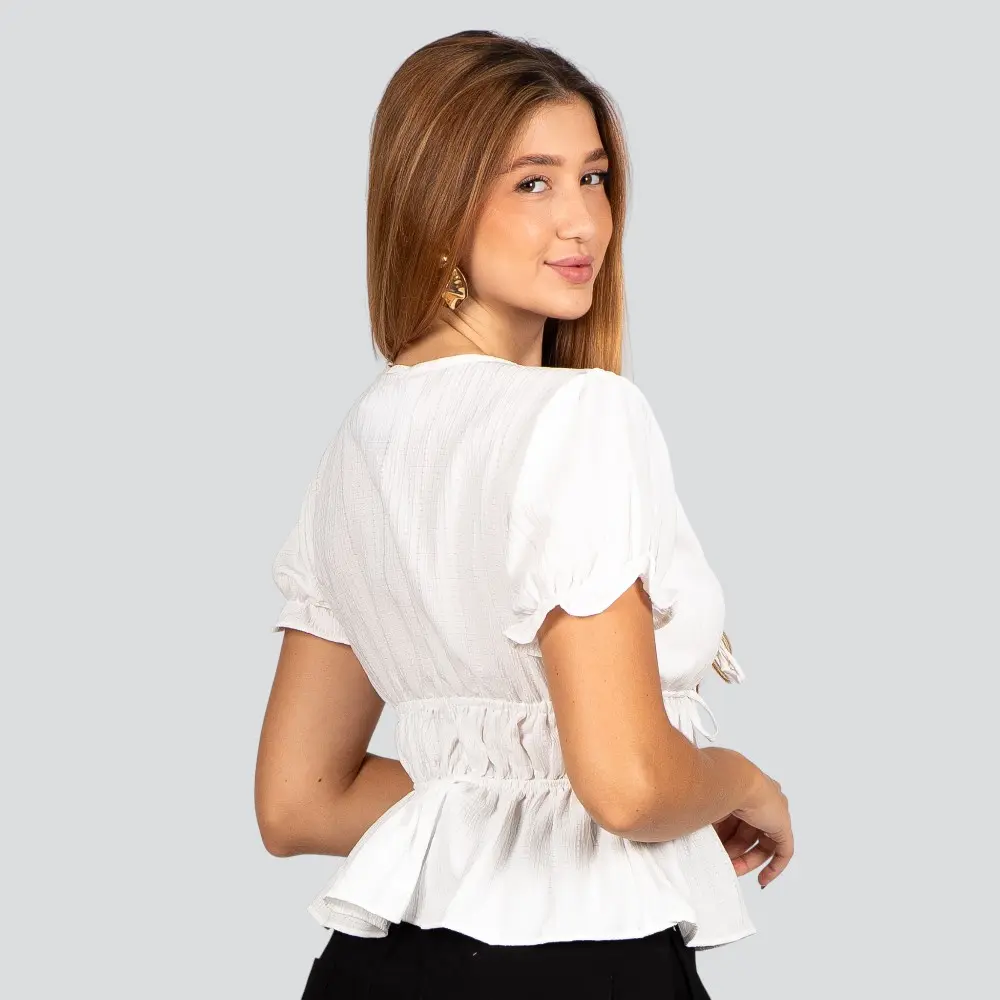 Blusa Feminina Manga Curta com Amarração e Elástico .52143
